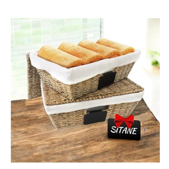 No Brand Other - Set of 2 Rectangular Seagrass Baskets With Linen & Pen